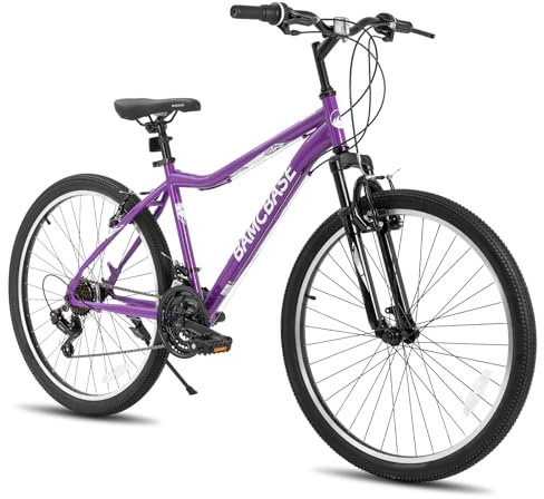 Hiland 26 Inch Women’s Mountain Bike, 21 Speed Steel Frame Adult Bicycle, Man MTB Bikes with Suspension Fork, Purple