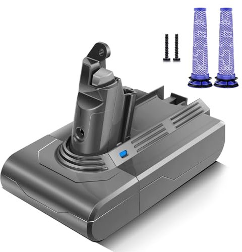 morpilot Vacuum Battery for Dyson V6, 6500mAh Replacement Battery Compatible with V6 Animal Absolute SV03 SV04 SV05 SV06 SV07 SV09 DC58 DC59 DC61 DC62 DC72 DC74 Vacuum Cleaner with 2 Pre-Filters