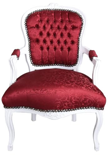 Königlicher Armlehnstuhl Louis XVI Holz geolstert Weiss Rot 60cm cat520b50 Palazzo Exklusiv