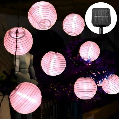 Ausolee Solar Lichterkette Lampion Außen,5.5 Meter 20 LED Laternen 8 Modi,lampions Außen Wetterfest IP65,Outdoor Lichterkette Solar Für Garten, Hof, Hochzeit, Fest Deko (pink)