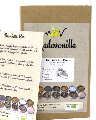 Bruschetta/Pesto Box - Geschenkbox mit 4 Gewürzmischungen 200g + mit Info/Rezept Flyer