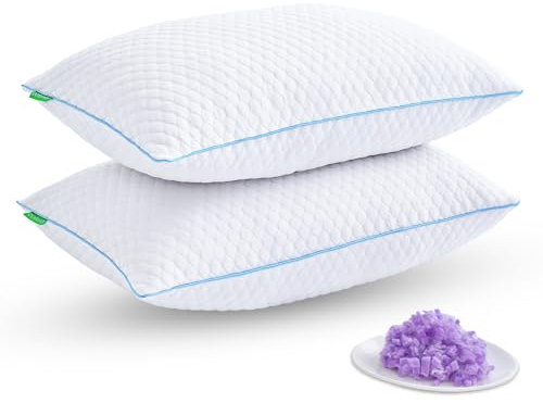 Friendriver Geschredderte Memory-Schaum-Kissen zum Schlafen, kühlendes Bettkissen, King-Size, 2er-Set, festes Kissen für Seiten- und Rückenschläfer, verstellbares Gelkissen mit abnehmbarem Bezug, 2