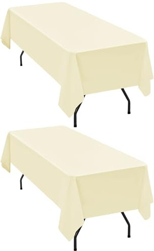 2er-Pack beige Tischdecken, 153 x 260 cm, Tischdecken aus Polyestergewebe, rechteckig für 1,8 m große Tische, beige Tischdecken, Tischdecken für Hochzeit, Geburtstag, Party, Bankett-Tischdekoration