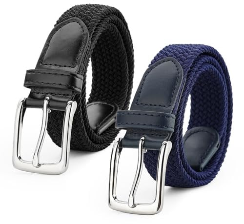 WERFORU 2 Stücke Unisex Elastischer Stoffgürtel Geflochtener Stretchgürtel Dehnbarer Gürtel für Damen und Herren