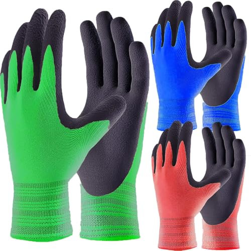 3 Paare Männer und Frauen Gartenhandschuh Superior-Grip Handschuhe Arbeitshandschuh Multi für regelmäßigen BAU, Logistik, Lagerhaltung, Landschafts-und DIY Arbeiten (3 Farben, L/9')