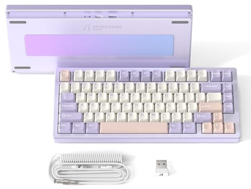 ATTACK SHARK X75 Via Teclado Mecánico Gaming Inalámbrico Completo De Aluminio, BT/2.4G/USB-C, Interruptores Lineales Intercambiables RGB, Diseño QWERTY del 75% con 5 Capas De Amortiguación-Púrpura