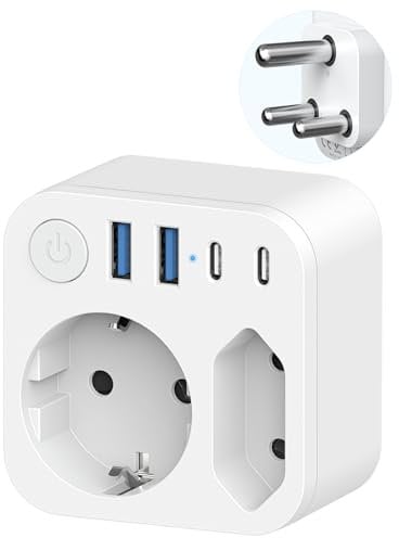 Adaptateur de Voyage à 2 Voies Sortie pour l'Afrique du Sud, Connecteur France vers l'Afrique du Sud avec 4 Prises USB (2 USB-C),Connecteur Schuko vers Type M pour Namibie,Lesotho,Mozambique,Blanc