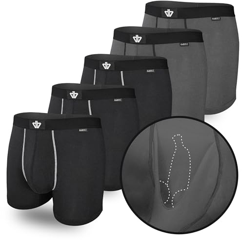 daBOIZ - 5er Set Modal Boxershorts Herren mit Beutel kein Schwitzen, Kleben, Reiben Unterhose, Unterwäsche Männer Black/Grau