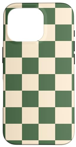 Green and Cream Classic Checkered Big Vintage Checkerboard Case for iPhone 16 Pro