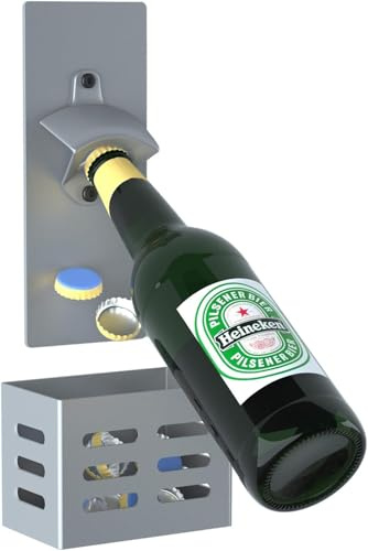 Magnetic Bottle Opener with Cap Catcher,Removable Wall Mounted Beer Bottle Opener for Kitchen Fridge,Beer Gifts for Men (Gray)