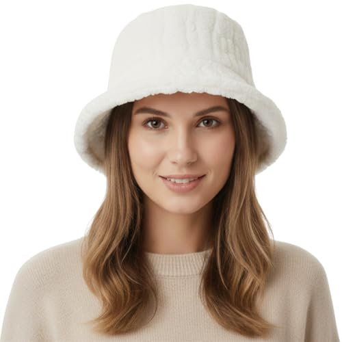 A2Z Ladies Bucket Hats Textured Faux Fur Beanie Stylish Durable Soft Plush Fluffy Winter Warm Cozy Caps Comfortable Women Headwear Fashionable Winter Bucket Hats