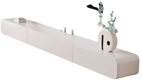 Meuble TV Suspendu Bois Prise De Courant Dissimulable Console Multimédia Moderne Et Grande Étagère De Rangement sous TV pour Salon - Noir, Blanc(White)