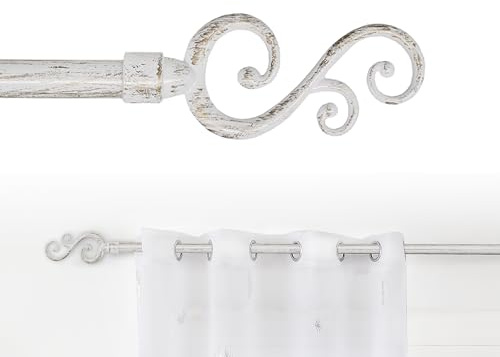 GD LOVES YOUR HOME Bastone Tenda Estensibile 70-120 cm-160x310cm Ferro Antichizzato Shabby Chic Asta Anelli Scorritenda MOD.Forma a spirale in rattan (Bianco(versione Danneggiata), 160-310 CM)