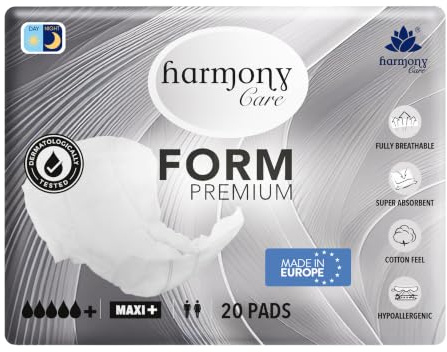 Harmony Care® Premium Form MAXI NIGHT - saugstarke Inkontinenzvorlagen bei starker Inkontinenz - große Windeln für Erwachsene - auslaufsichere Inkontinenzeinlagen Damen und Herren - 20 Stück