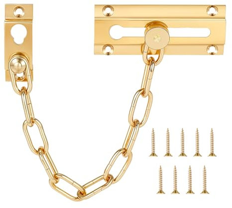 Tür Sicherheitskette Messing Türkette Türsicherheitskette Door Chain Lock Türkettenschloss mit Schraube Innen Türketten Sicherheitsschloss für Haus Hotel Innentüren und Fenster (Gold)