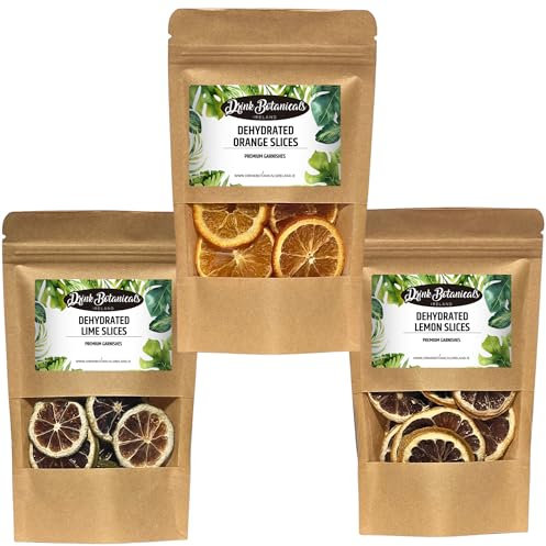 3-Pack Dehydrated Orange, Lemon, Lime Slices | 50+ Slices In Total | 100% Natural | For Cocktails, Wreath Making, Tea, Cakes, Decoration | Dried Orange For Cocktails | 4.5 OZ |Drink Botanicals Ireland