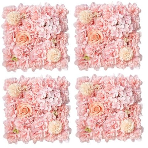 Jorzer Lot de 4 panneaux de fond de fleurs artificielles à suspendre en plastique avec fleurs réalistes en soie, panneaux décoratifs pour mariage - 35 x 35 cm