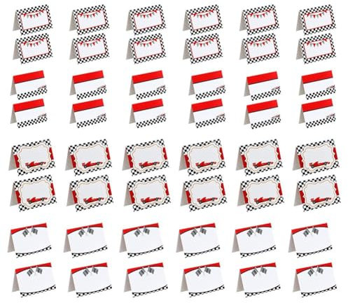 Tischkarten mit Rennwagenmotiv, 48 Stück, Tischkarten mit Rennwagen-Motiv, Namen, 7,6 cm, 11,7 cm, für Tischkarten