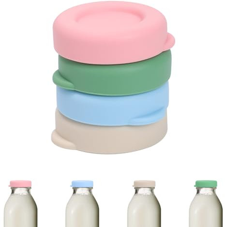 4 PCS Milk Bottle Tops Reusable Silicone Replacement Glass Milk Bottle Lids,48mm Diameter Fit for Stanpac & Libbey Bottles,100% Leakproof,Dishwasher Fridge Safe