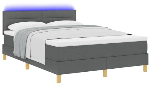 vidaXL Boxspringbett mit Matratze Dunkelgrau 140 x 200 cm Stoff, Verstellbares Bett, moderner Taschenfederkern, LED-Rahmen, ergonomisches Design, anpassbare Kopfteil, atmungsaktives Material