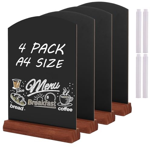 AHAQU 4PCS A4 Table Top Chalkboard, Double Sided Blackboard with Stand | 30x21cm/11.8x8.2 Inches Menu Chalk Board Sign for Wedding, Bar, Restaurant, Party