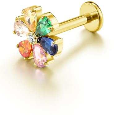 PiercingJak 16G Titan Helix Piercings Gold bunte Zirkonia Blume Innengewinde Lippenpiercing Labret Medusa Monroe Ohr Klein Tragus Stud Piercing Stäbe Stecker 8mm