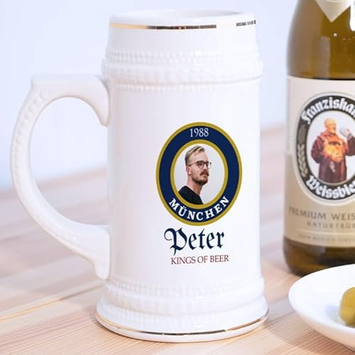 Wanapix | Chope à Bière Personnalisée | Chope Allemande en Céramique | 580 ml | Passe au Lave-vaisselle | Cadeau Original | German