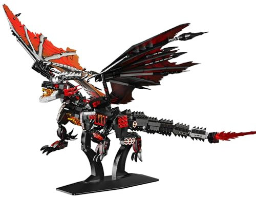 QuirkQuest Feuer Drachen Bausteine Bausatz, 1438 Stück Magische Tier Klemmbausteine Kit, Cooles Drachen Modell Spielzeug, Sammelbare Ideen Geschenke für Spiel Fans Jungen Kinder Erwachsene