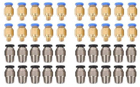 Goufride PC4-M10 Gerade Pneumatik Fitting Push to Connect + PC4-M6 Schnelleinbau Fuer 3D-Drucker Bowden Extruder (Pack Von 40Stk)