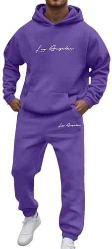 Generisch Tuta da jogging da uomo Y2K a maniche lunghe, tuta sportiva Los Angeles Streetwear, stampa in due pezzi con cappuccio e pantaloni da jogging, set tracksuit moda casual outdoor, O viola, S