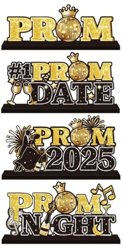 Generisch 4 Teiliges Holz Tischdeko Set Schwarz Gold Abschlussball Deko Prom Night Centerpieces Gratulations Tischaufsteller Mehrstöckige Dekoration für Abschlussfeier 2025