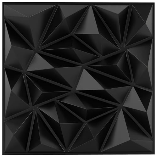 LIFEZEAL 20Pcs 3D Panneaux Muraux en Forme de Losange, 50 x 50 CM Décoration Murale Intérieure en PVC, Panneaux Carrés de Plafond pour Salon Chambre, 5 ㎡ (Noir)