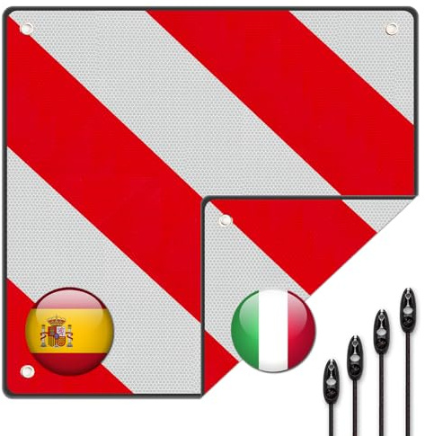 Varningspanel, 2-i-1 varningstavla Italien Spanien med 4 spännlinor, 50 x 50 cm varningsskylt, cykelhållare för bakre hållare, släpvagn, husvagn, bil, husbil