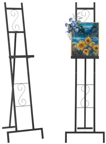 ABQ 2er Pack Staffelei, höhenverstellbar für Willkommensschild Hochzeit, freistehende Staffeleien Bilderständer Easel für Malerei, Poster, Bilderrahmen & Kunstwerke, Staffelei Schwarz