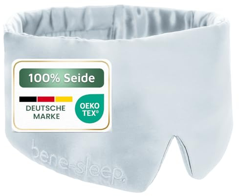 bene-sleep® Premium Seidenschlafmaske – 100% lichtdicht – Weiche Polsterung – Hautfreundlich Augenbrille für erholsamen Schlaf – Für längeren REM-Schlaf und schnelleres Einschlafen (Graublau)
