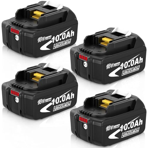 4X 18V 10.0Ah/10000mAh Ersatzakku für Makita 10.0Ah 18V Akku Kompatibel für Makita Akku BL1830 BL1835 BL1840 BL1845 BL1850 1860 BL1850B BL1860B mit LED-Anzeige