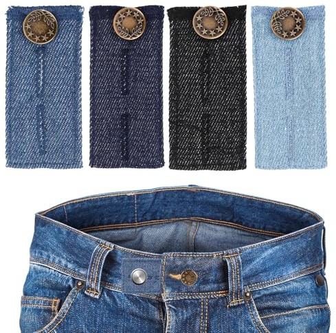 Bravien Set de 4 Piezas de Accesorios para Ampliar Pantalones de Embarazo, Extensión Ajustable y Elástica para Cintura de Jeans de Maternidad, Cómodo y Agrandable para Mujer Embarazada
