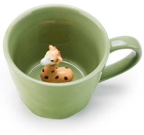 Cteahrow Squirrel Ceramic Mug with 3D Animal Inside, Cartoon Handmade Figurine Mug, Cute Coffee Mug with Interesting Design, Holiday and Birthday Gift for Coffee and Milk Tea Lovers (Giraffe)
