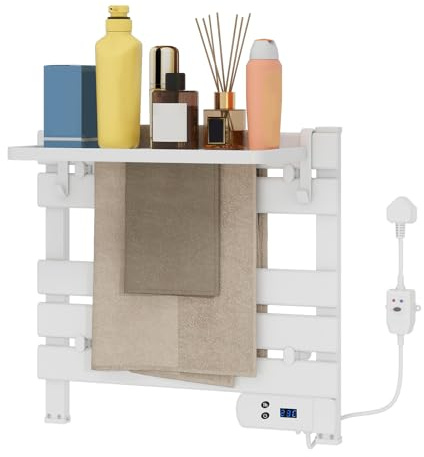 eklipt Electric Towel Warmer, Heated Towel Rails with 5 Heating Elements and Removable Shelf, Freestanding & Wall Mounted Towel Radiator with 8-Hour Timer and Led Display for Bathrooms