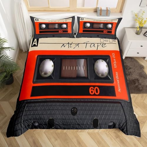 Bettwäsche 135x200 cm TonbandgeräT 3 Teilig Bettbezug 135 x 200 Retro-Stil Bettwäsche-Sets 3D Weiche Mikrofaser Bettbezug Set mit Reißverschluss + 2 Kissenbezüge h-1064