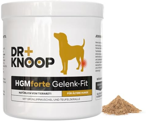 HGM Gelenkpulver für ältere Hunde, mit Grünlippmuschel, Teufelskralle & Glucosamin für mehr Bewegungsfreude, entwickelt vom Tierarzt Dr. Knoop, mit leckerem Vanille Geschmack, 220g
