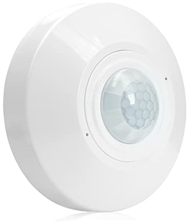 SENSKY PIR Bewegungsmelder Innen - 3 Parameter einstellbar (Empfindlichkeit, Dämmerung, Verzögerung), 360° Bewegungssensor zur Aufputzmontage, 230V/5A, Reichweite 8-12m
