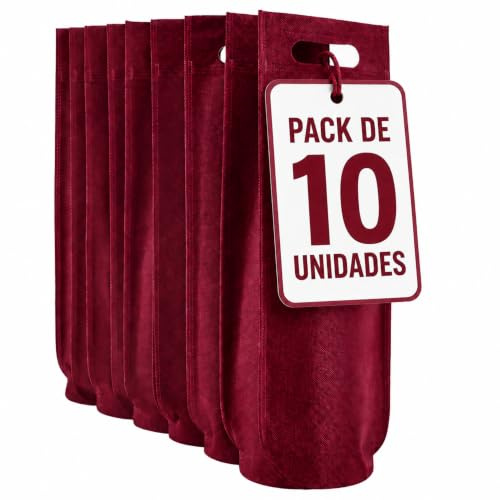 V VYNOR | Wine Bottle Bags | 10 Units | 16x40x10cm | Elegant Gift, burgundy, 16 x 40 x 10 cm, Non woven