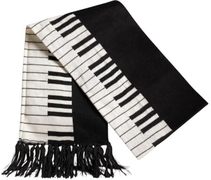 mugesh Strickschal mit Klaviermotiv Tastatur - eleganter schwarzer Schal aus Acryl mit Fransen - kuscheliger Musikschal Klavier mit 160cm Länge - großer Winterschal