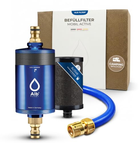 Alb Filter MOBIL ACTIVE Befüllfilter Camping Alu Blau + PROTECT | Reduziert Schadstoffe, Chlor & Sediment, Befüllfilter für Wohnmobil & Camper, GEKA-Set Gardena-kompatibel, Made in Germany
