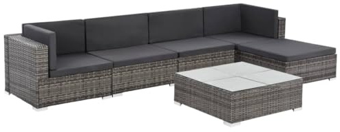 Owoxanthellate Ensemble de meubles de jardin 6 pièces en rotin synthétique 70 x 70 x 54 cm avec ottoman et table basse résistant aux intempéries, robuste pour balcon, terrasse et patio
