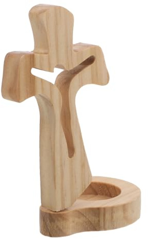 Sosoport Holzkreuz Tischdekoration aus Unbehandeltem Holz Kleines Stehendes Kreuz 14x7,5x5,5cm Religiöse Deko für Zuhause Kirche und Gebetsraum
