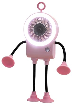 DONGKER USB Desk Fan, 5 Speeds Personal Mini Rechargeable Fun Robot Fan Changeable Shape with Suckers and Phone Stand& LED Night Light LED Battery Display for Office, Travel Cars