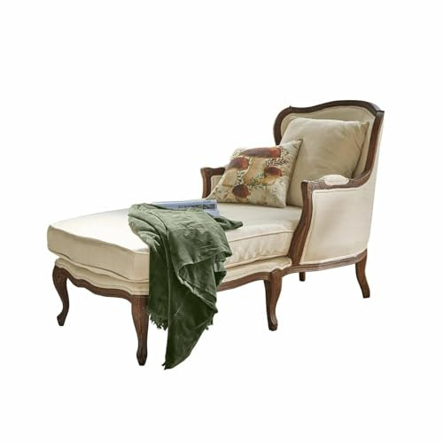 Loberon Chaiselongue Muel - Geschwungene Form - Traditionell von Hand Gefertigt - Waschbare Kissenbezüge - Sitzmöbel - Eichenholz - Viskose, Creme/braun