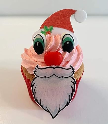 Dekorations-Set zum kreieren von 6 Weihnachtsmann Cupcakes. Beinhaltet 6 Paar Augen, 6 Hüte und 6 Schokonasen / Set to create 6 Christmas Santa Cupcakes- including 6 pairs of eyes, 6 santa hats and 6 red chocolate noses